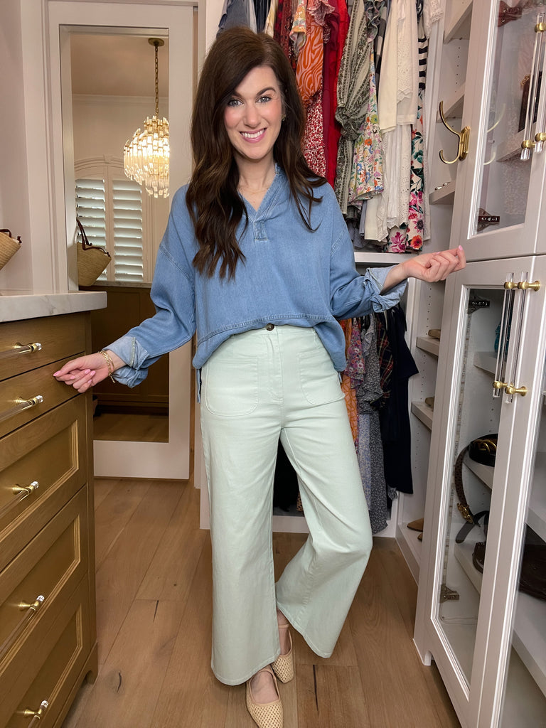 Lennon Patch Pocket Cropped Pants in Seafoam