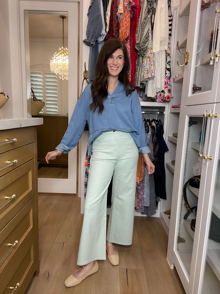 Lennon Patch Pocket Cropped Pants in Seafoam
