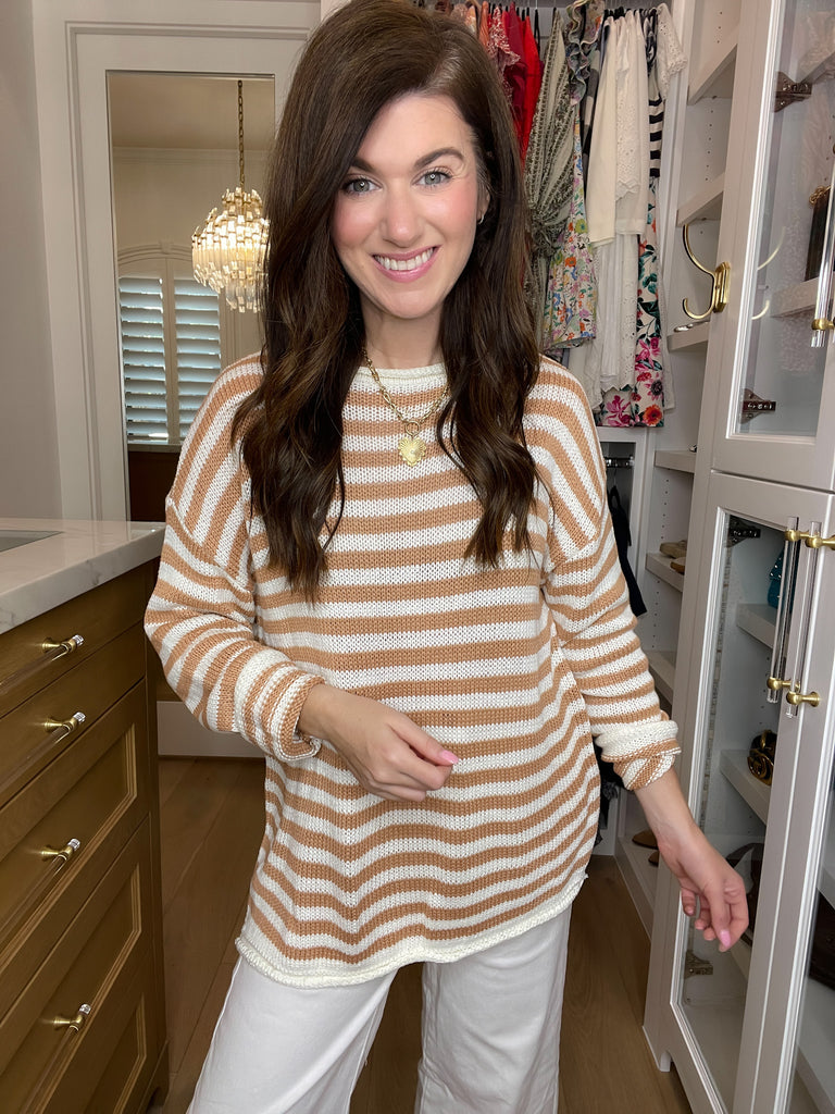 Seaside Breeze Sweater in Taupe/White