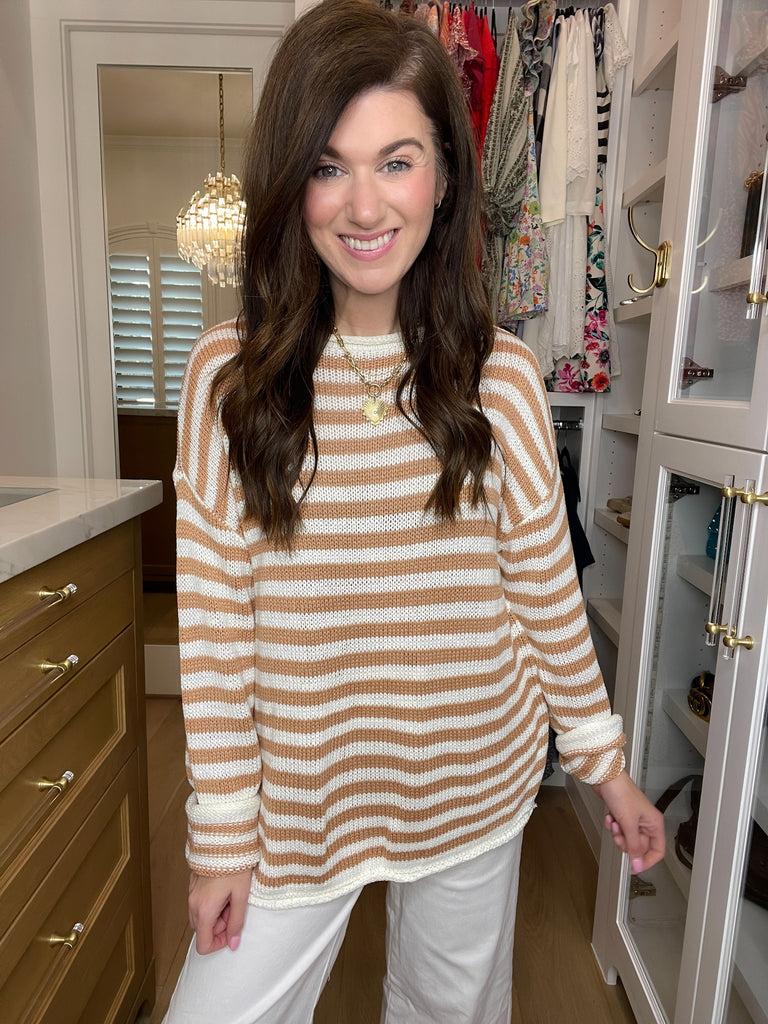 Seaside Breeze Sweater in Taupe/White