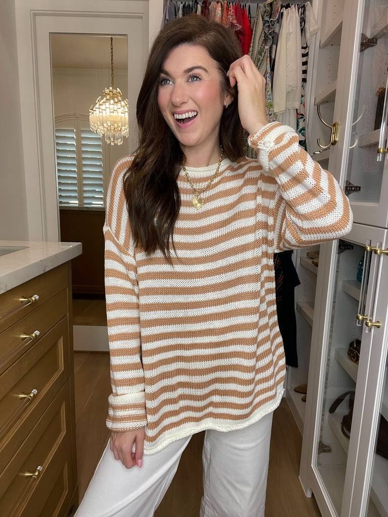 Seaside Breeze Sweater in Taupe/White