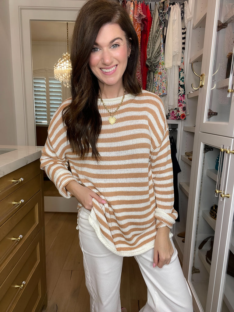 Seaside Breeze Sweater in Taupe/White