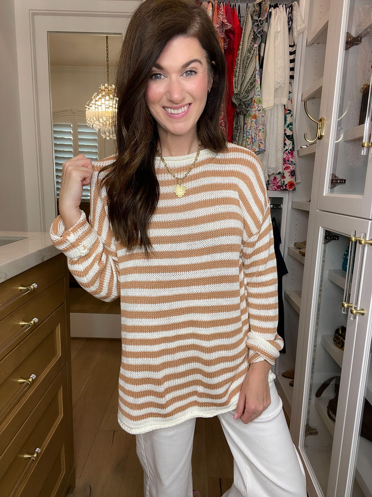 Seaside Breeze Sweater in Taupe/White