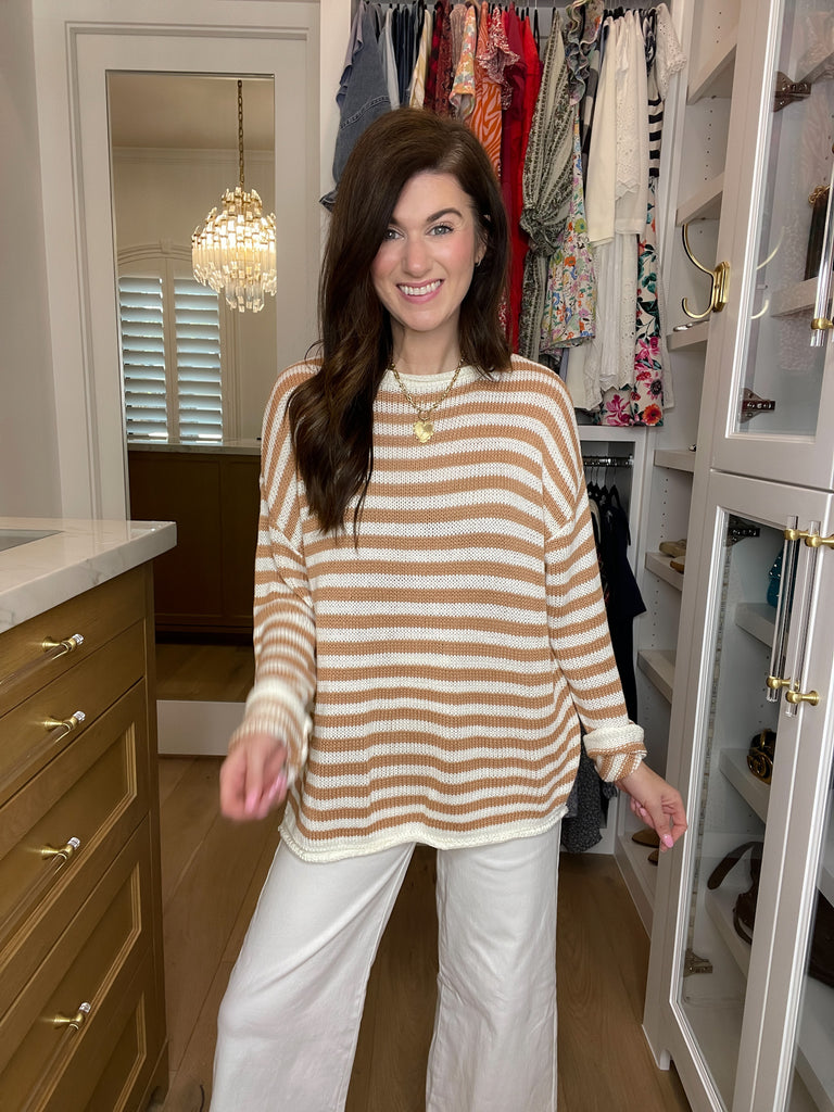 Seaside Breeze Sweater in Taupe/White