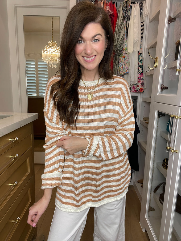 Seaside Breeze Sweater in Taupe/White