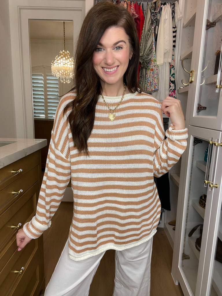Seaside Breeze Sweater in Taupe/White