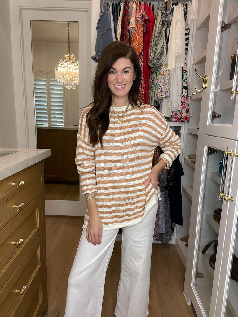 Seaside Breeze Sweater in Taupe/White