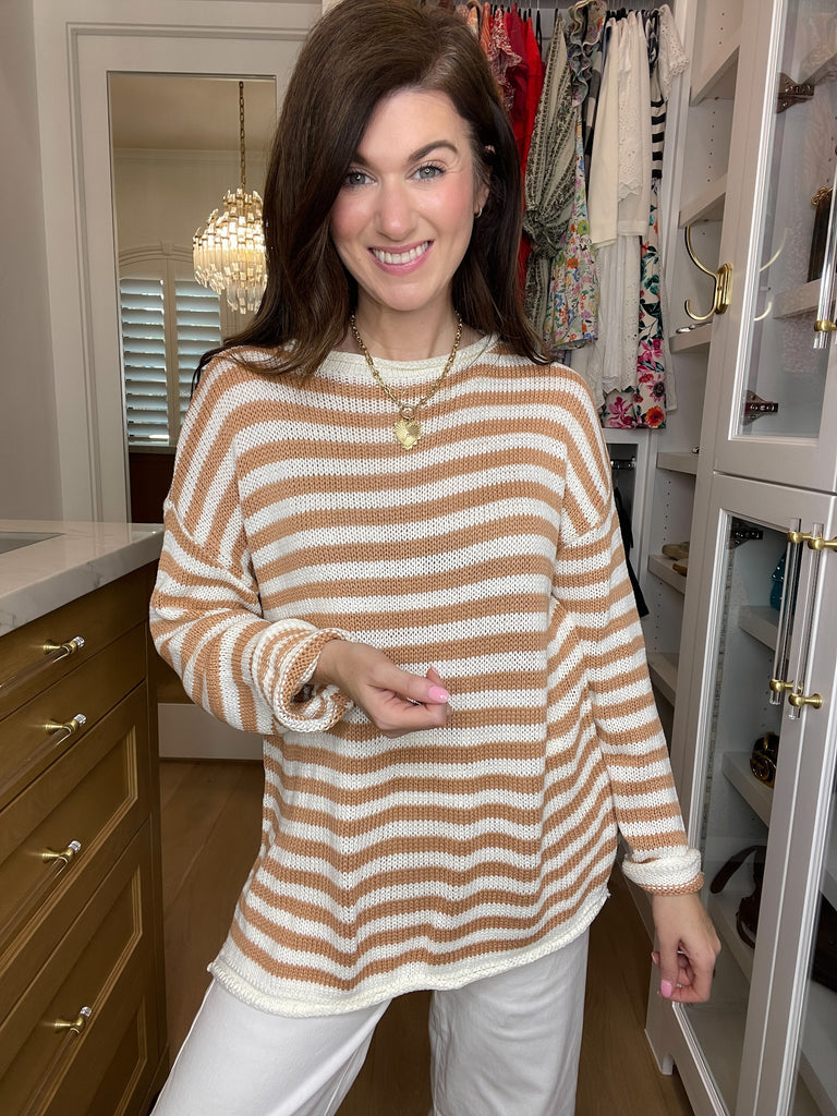 Seaside Breeze Sweater in Taupe/White