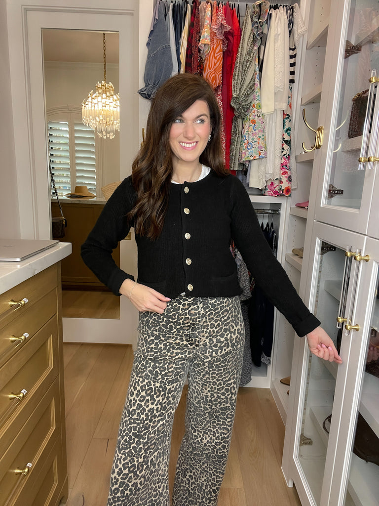 Juliette Gold Button Cardigan in Black