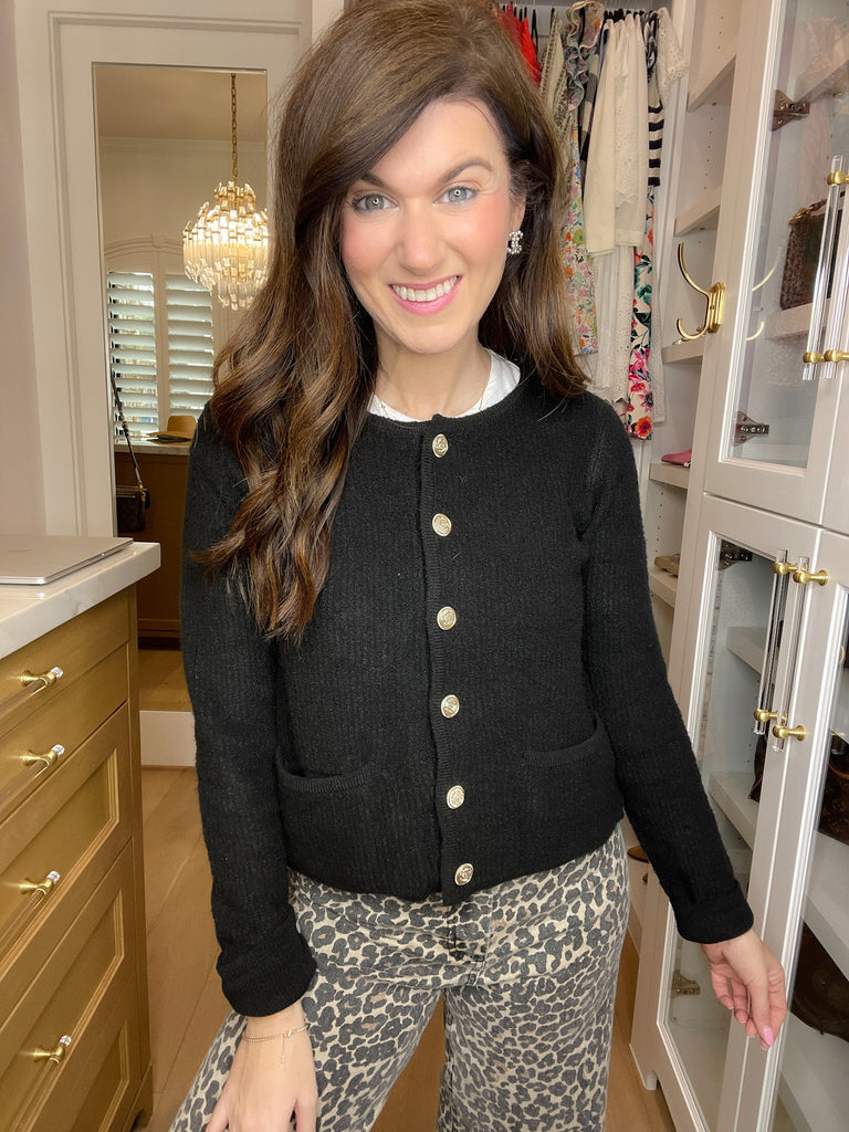 Juliette Gold Button Cardigan in Black