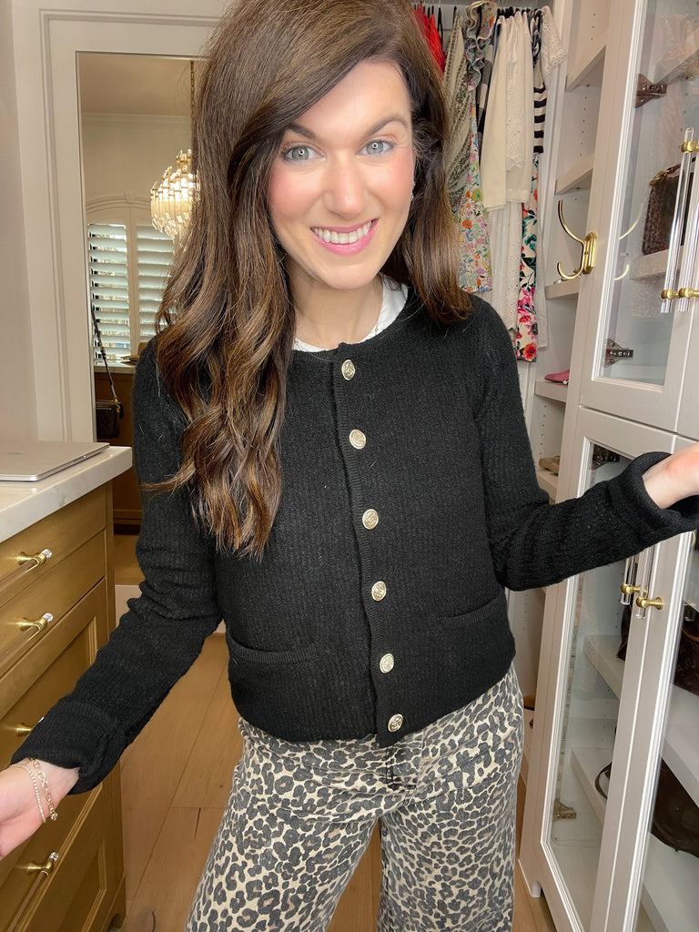 Juliette Gold Button Cardigan in Black