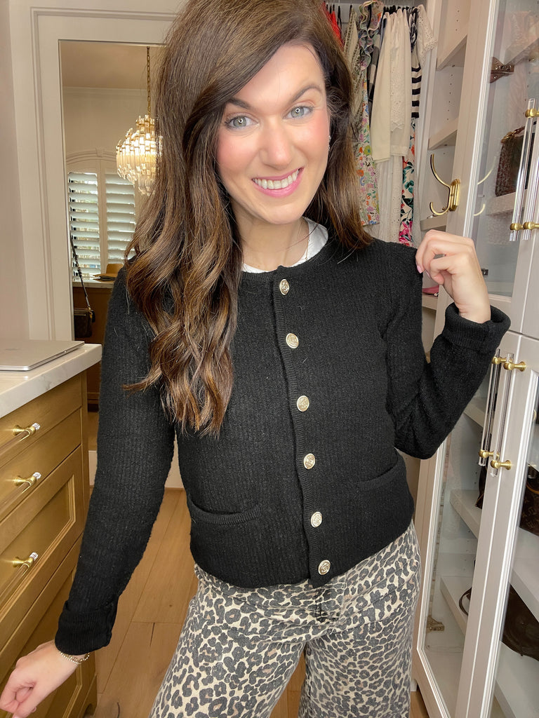 Juliette Gold Button Cardigan in Black