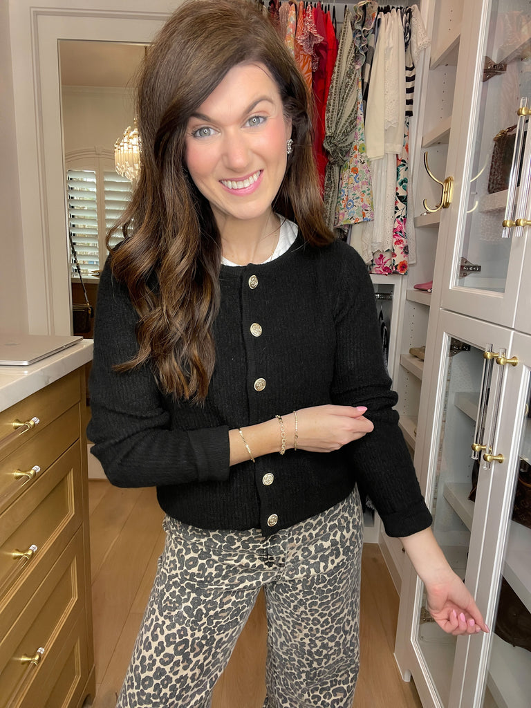 Juliette Gold Button Cardigan in Black