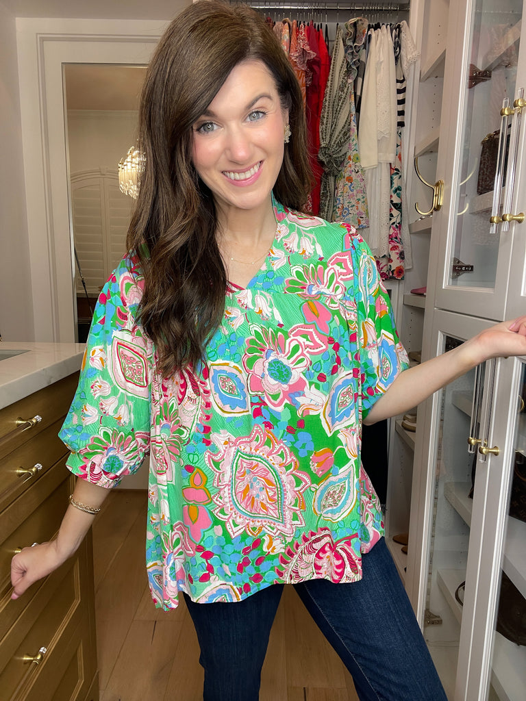 Breath of Fresh Air Top in Green Mix