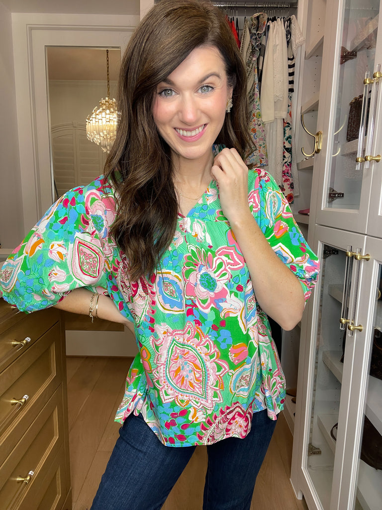 Breath of Fresh Air Top in Green Mix