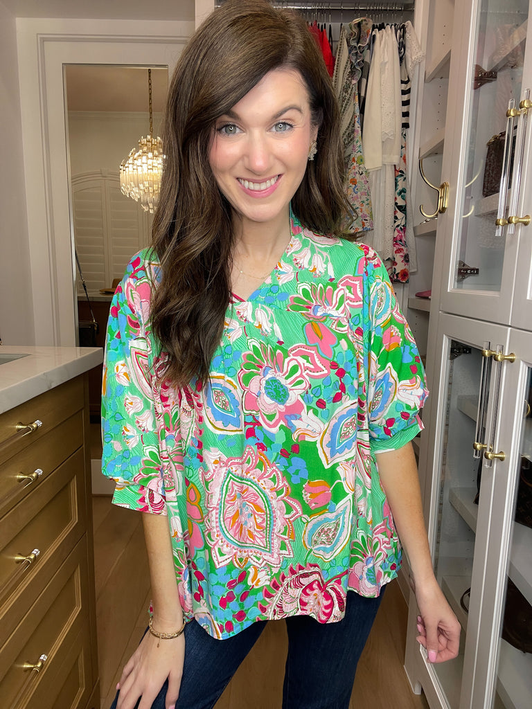 Breath of Fresh Air Top in Green Mix