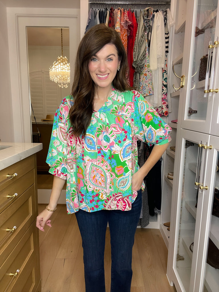 Breath of Fresh Air Top in Green Mix