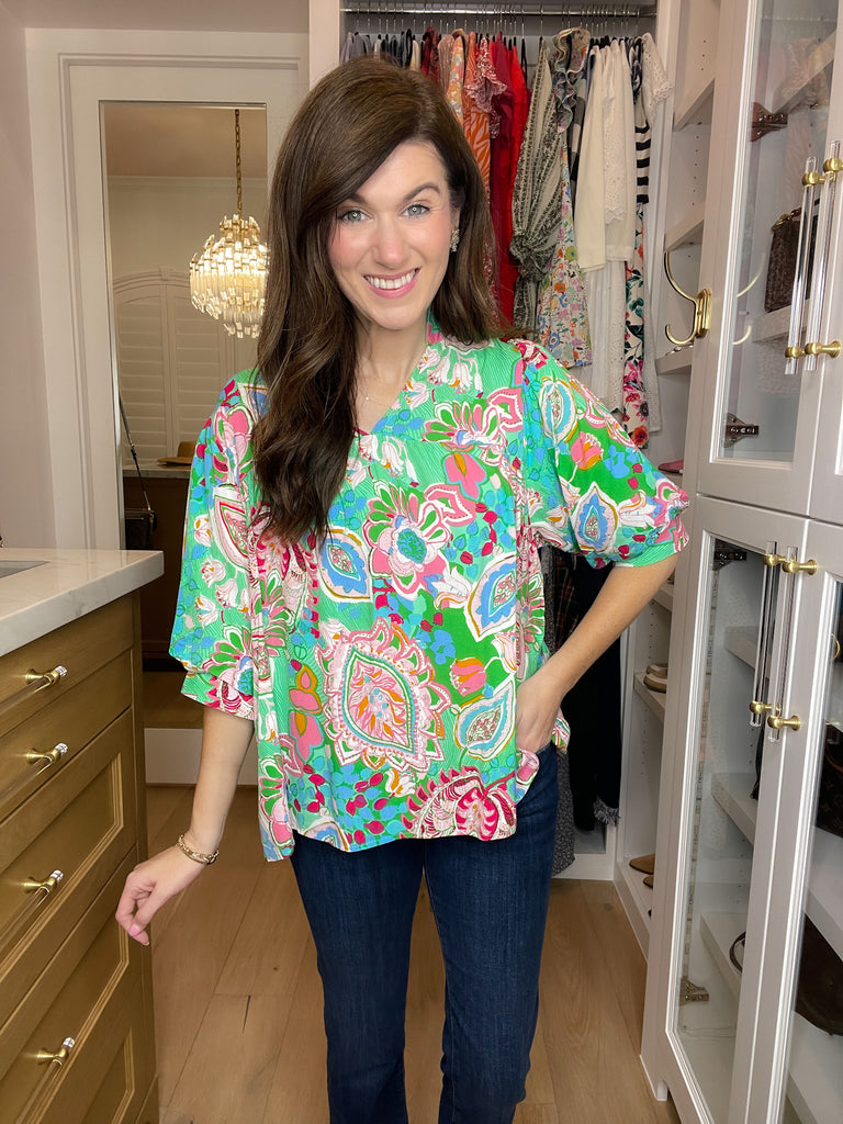 Breath of Fresh Air Top in Green Mix