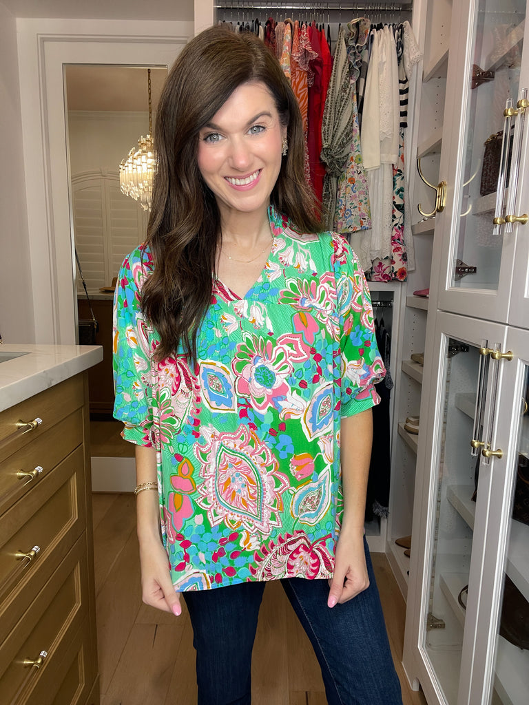 Breath of Fresh Air Top in Green Mix