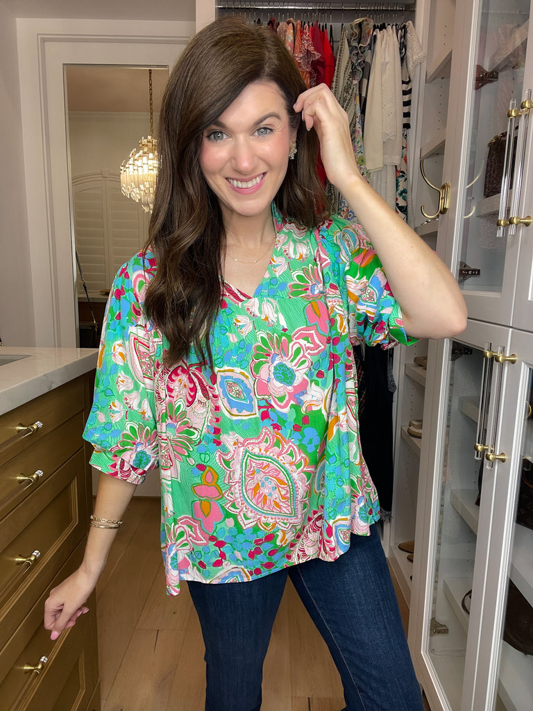 Breath of Fresh Air Top in Green Mix