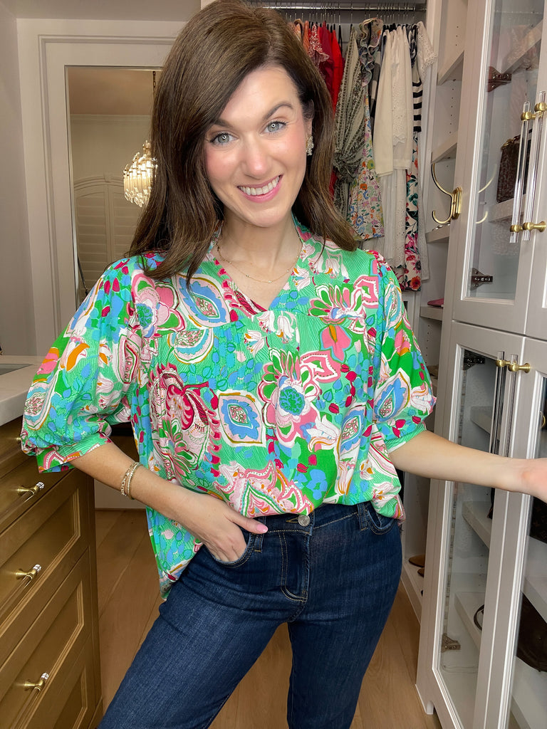 Breath of Fresh Air Top in Green Mix