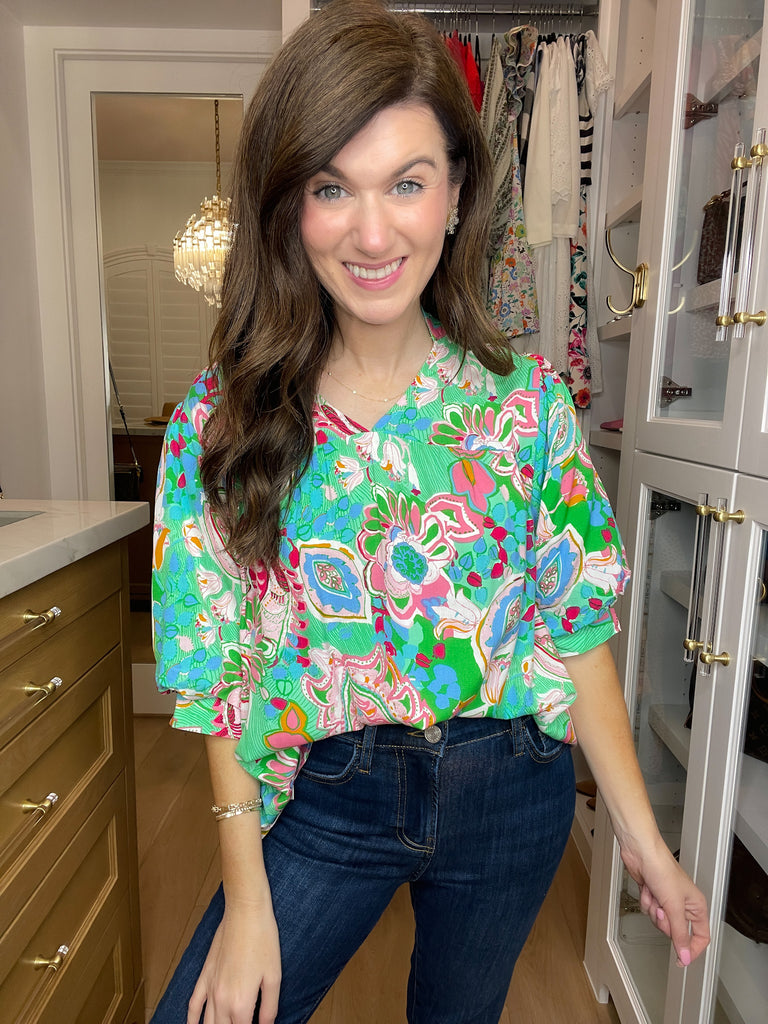 Breath of Fresh Air Top in Green Mix