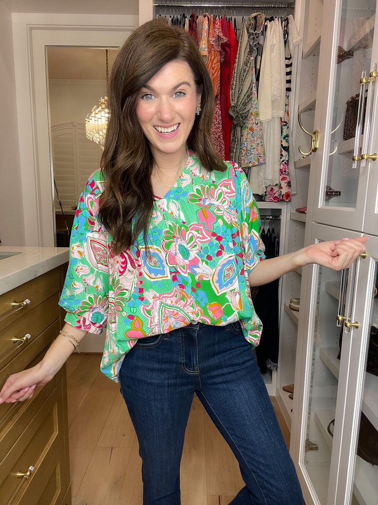 Breath of Fresh Air Top in Green Mix