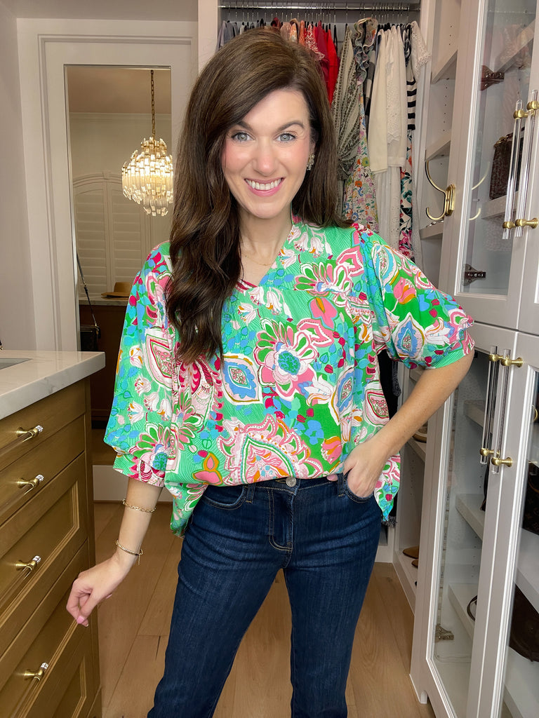 Breath of Fresh Air Top in Green Mix