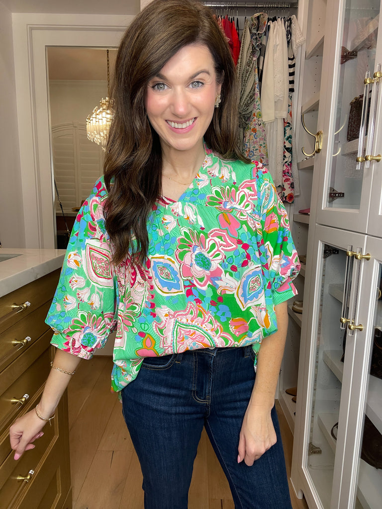 Breath of Fresh Air Top in Green Mix