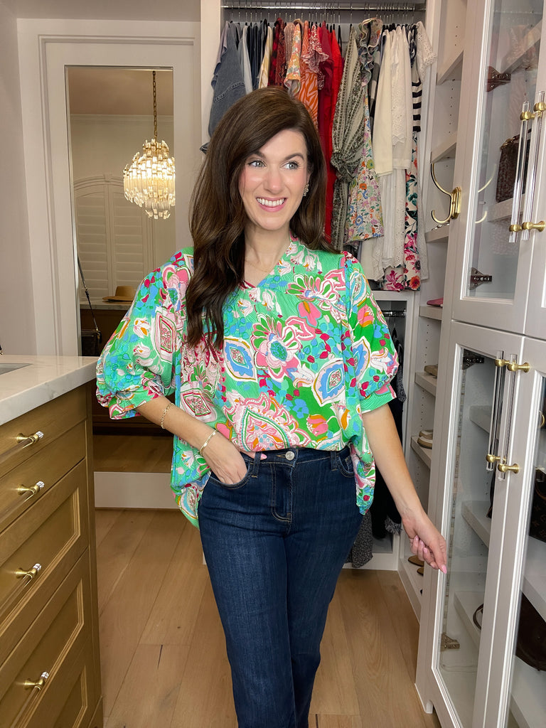 Breath of Fresh Air Top in Green Mix