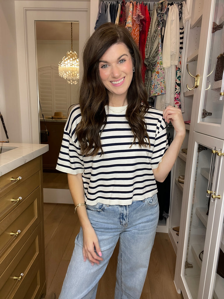 Running on Sunshine Cropped Knit Top in Navy