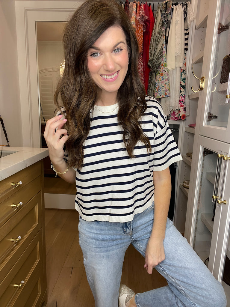 Running on Sunshine Cropped Knit Top in Navy