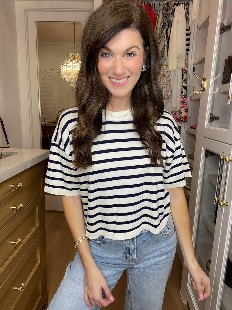 Running on Sunshine Cropped Knit Top in Navy