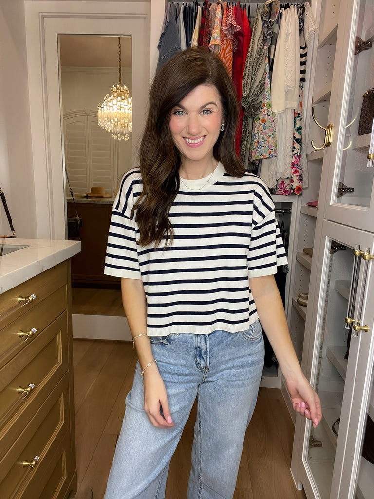 Running on Sunshine Cropped Knit Top in Navy