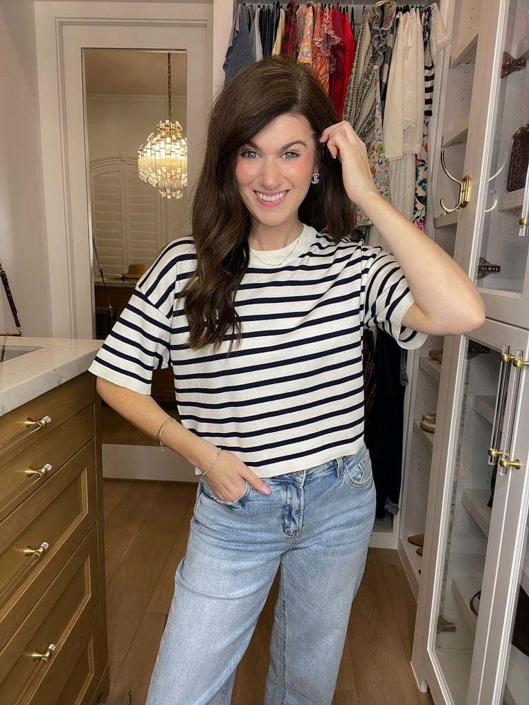 Running on Sunshine Cropped Knit Top in Navy