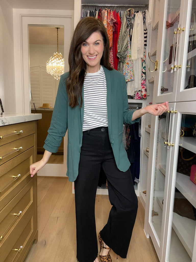 Jennings Linen Scrunch Sleeve Blazer in Teal