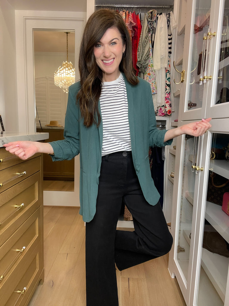 Jennings Linen Scrunch Sleeve Blazer in Teal