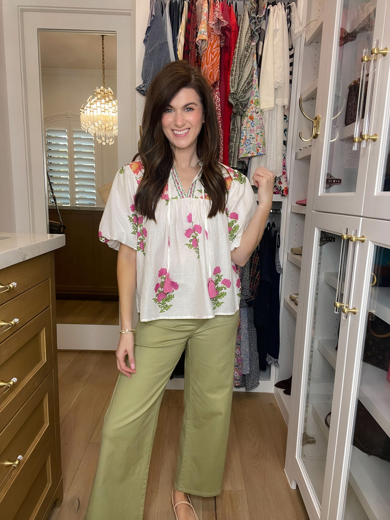 Lennon Patch Pocket Cropped Pants in Light Olive