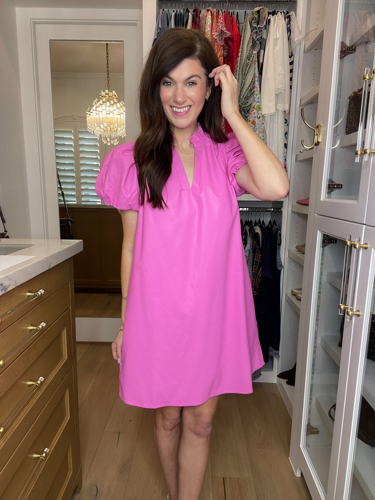 Talulah Leather Puff Sleeve Dress in Pink