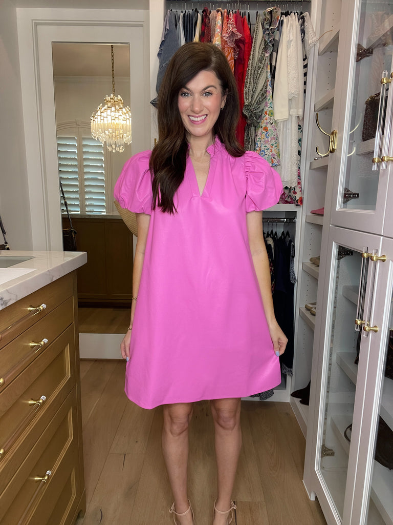 Talulah Leather Puff Sleeve Dress in Pink