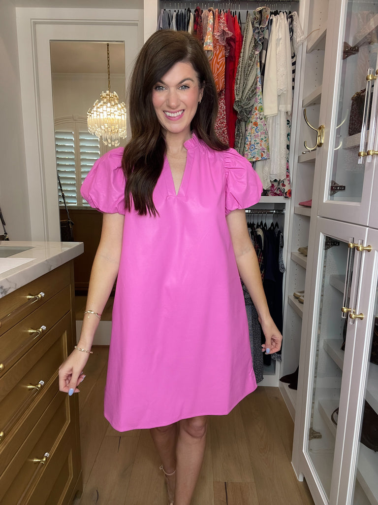 Talulah Leather Puff Sleeve Dress in Pink