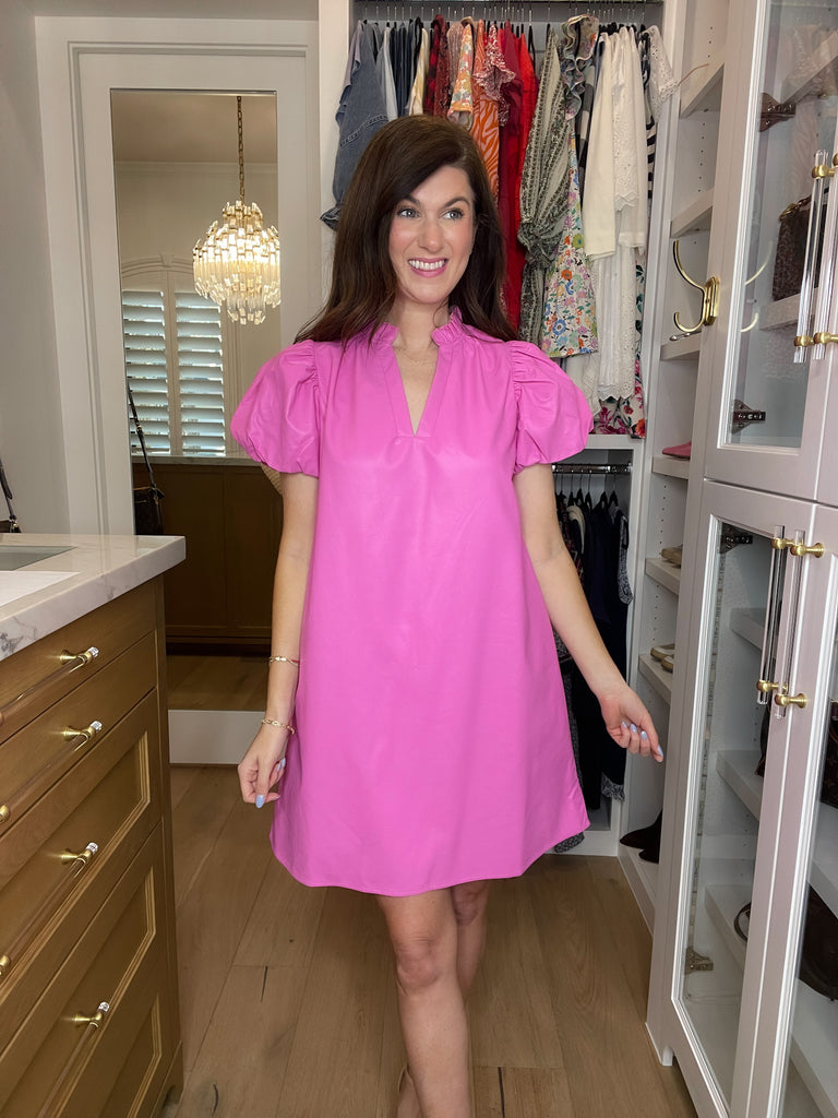 Talulah Leather Puff Sleeve Dress in Pink