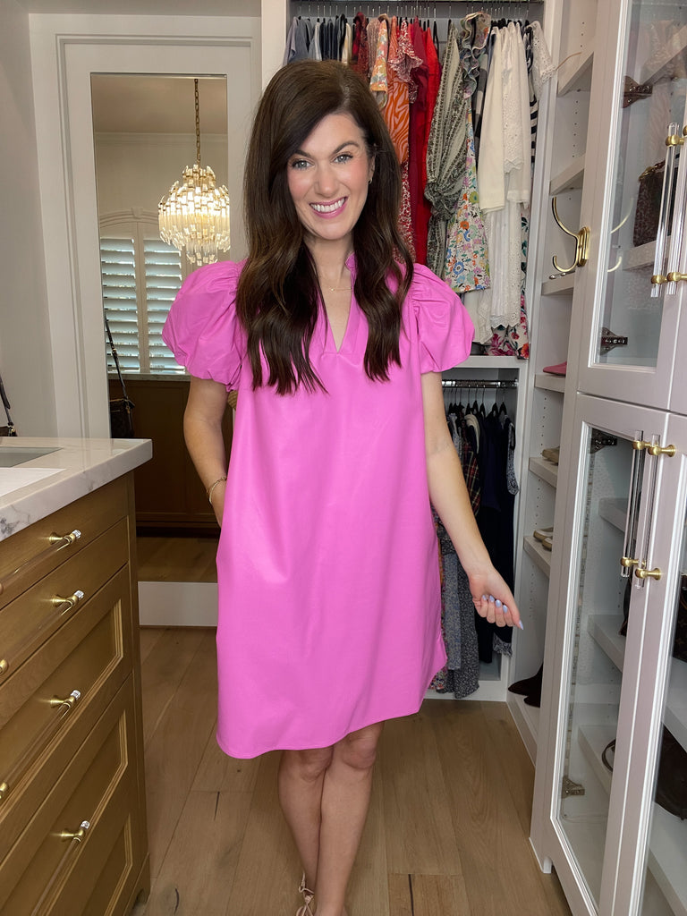 Talulah Leather Puff Sleeve Dress in Pink