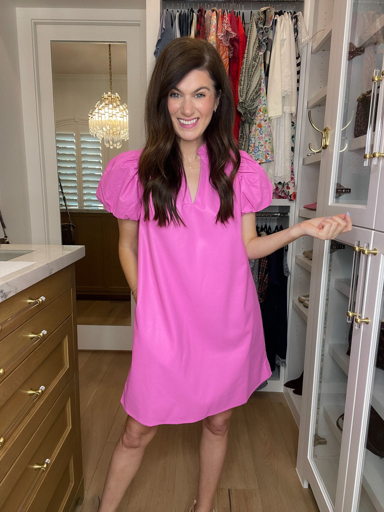 Talulah Leather Puff Sleeve Dress in Pink