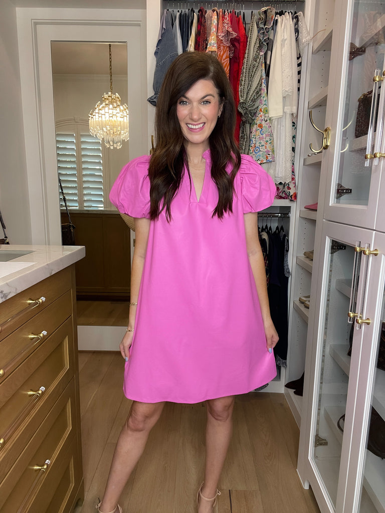 Talulah Leather Puff Sleeve Dress in Pink