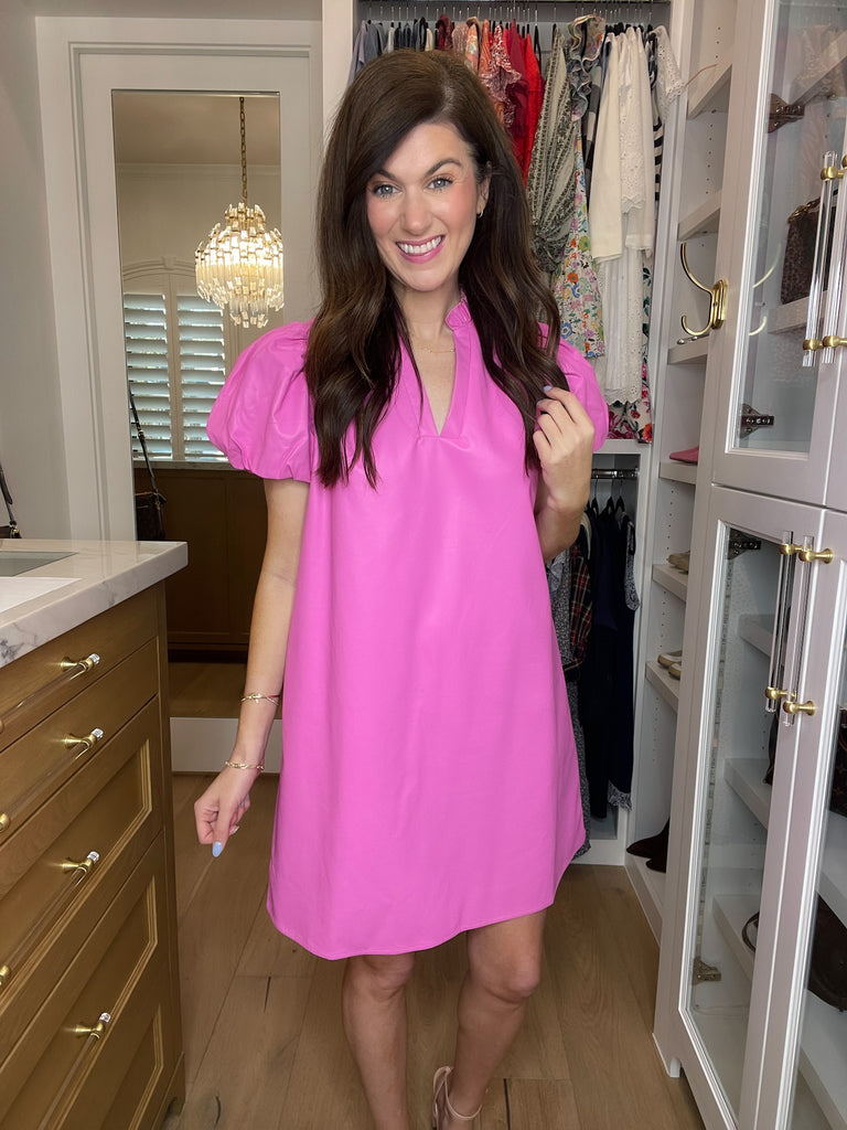 Talulah Leather Puff Sleeve Dress in Pink