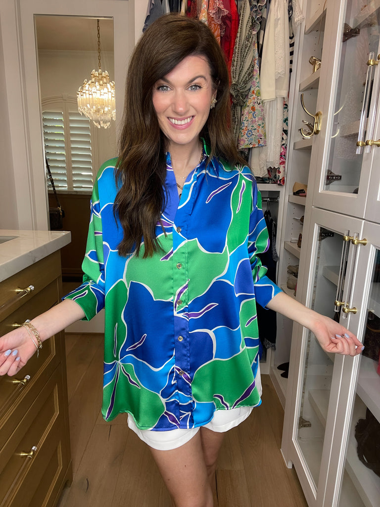 Dia Floral Button Down in Blue/Green