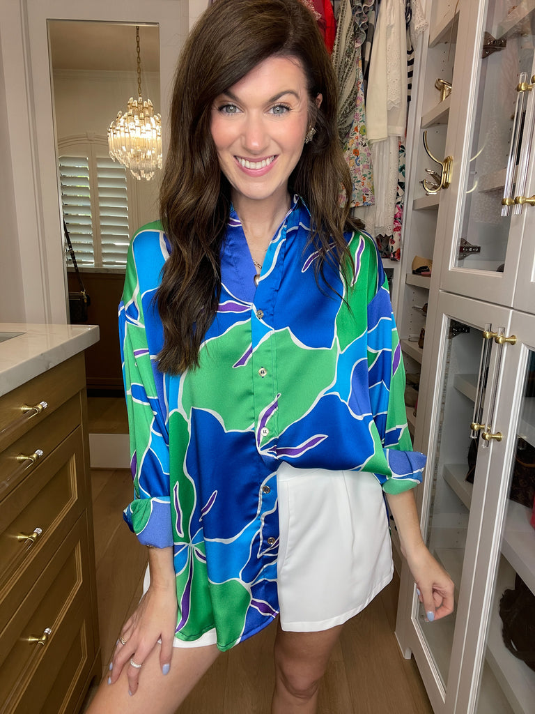 Dia Floral Button Down in Blue/Green