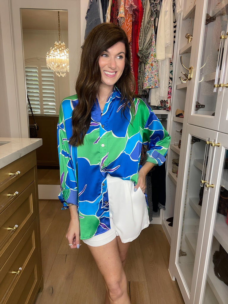 Dia Floral Button Down in Blue/Green