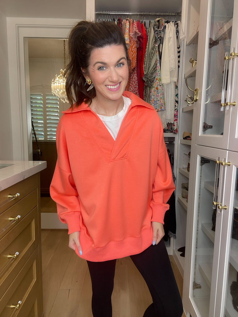 Chic Ease Knit Collared Pullover in Salmon